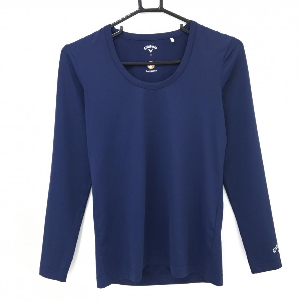 【美品】キャロウェイ インナーシャツ ネイビー 袖口ロゴ Polygiene レディース M ゴルフウェア Callaway