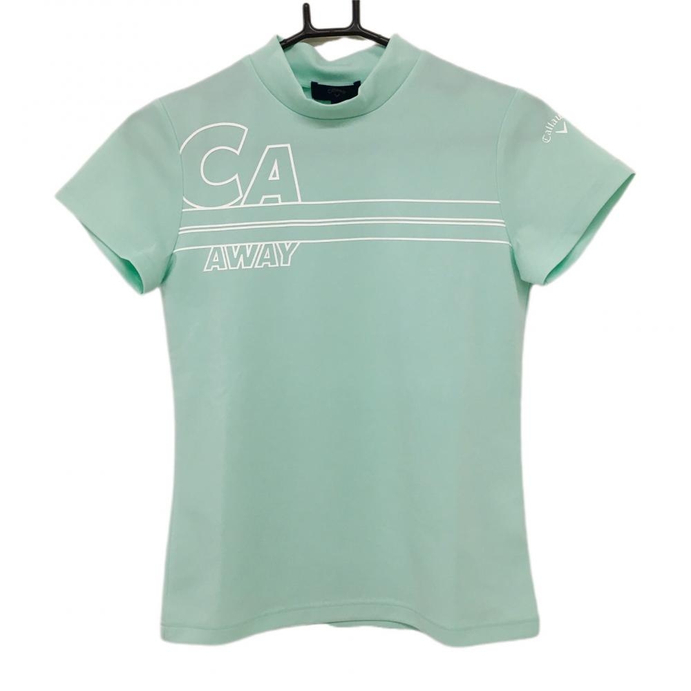キャロウェイ 半袖ハイネックシャツ ライトグリーン×白 フロントロゴ  レディース S ゴルフウェア 2022年モデル Callaway