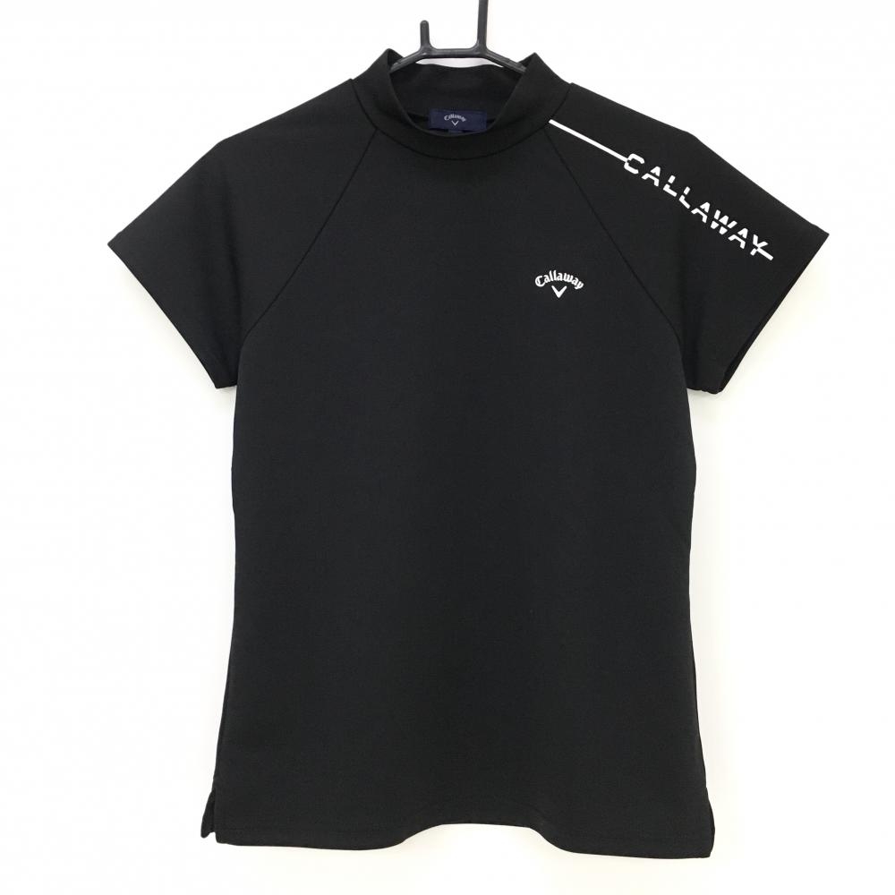 【超美品】キャロウェイ 半袖ハイネックシャツ 黒×白 肩プリント レディース L ゴルフウェア 2021年モデル Callaway