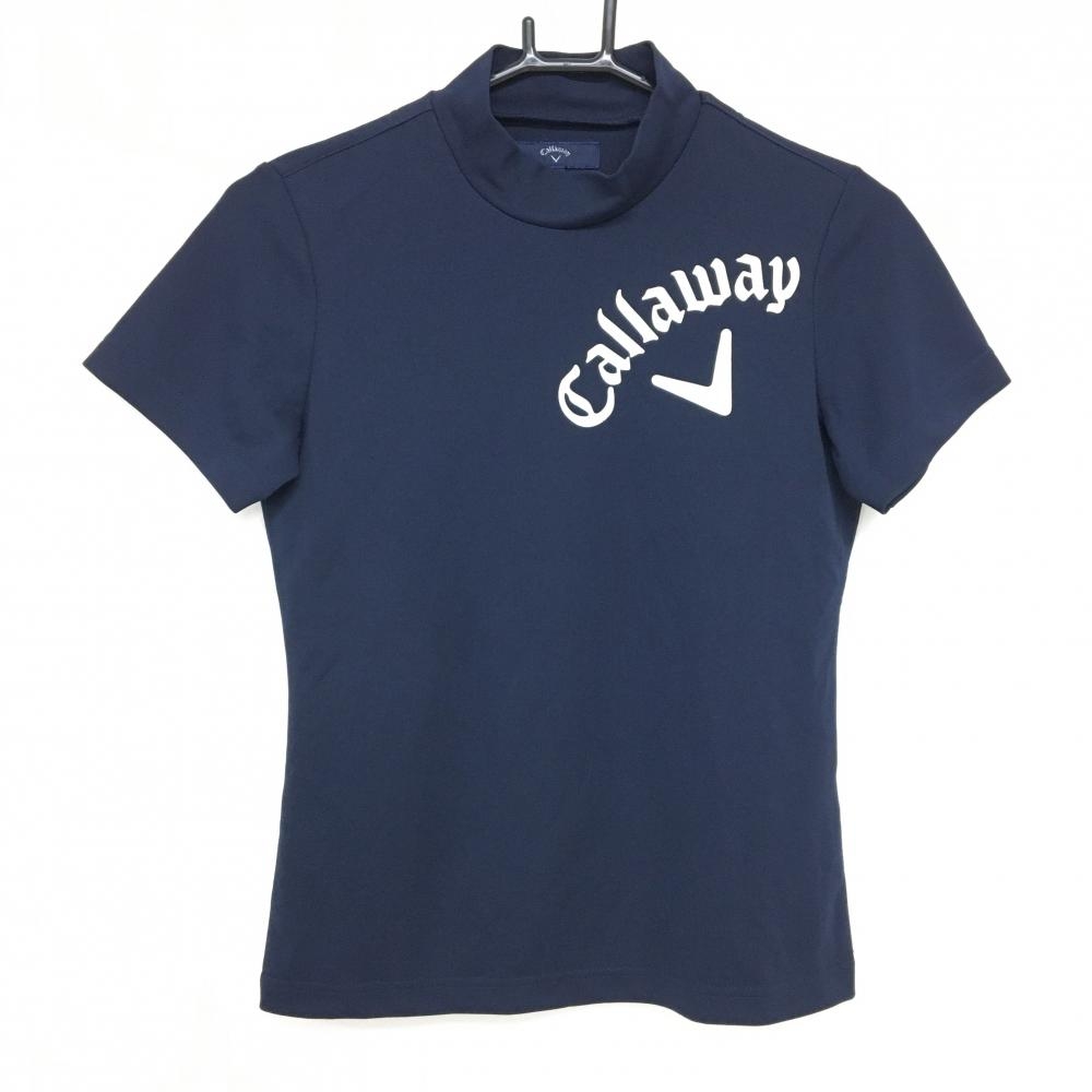 【未使用品】キャロウェイ 半袖ハイネックシャツ ネイビー×白 ビッグロゴ レディース S ゴルフウェア Callaway