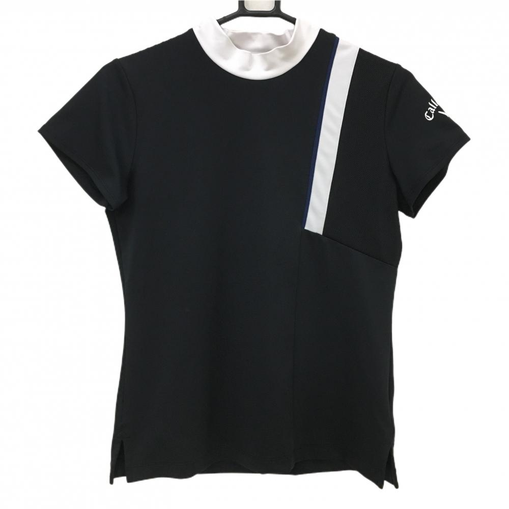 【超美品】キャロウェイ 半袖ハイネックシャツ 黒×白 一部メッシュ レディース M ゴルフウェア Callaway