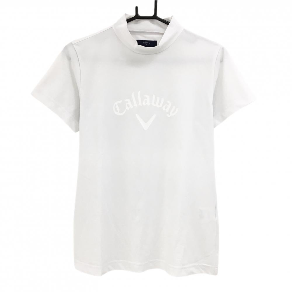 【美品】キャロウェイ 半袖ハイネックシャツ 白 胸元ロゴプリント レディース L ゴルフウェア Callaway