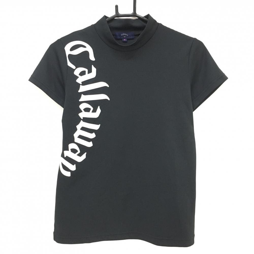 【超美品】キャロウェイ 半袖ハイネックシャツ 黒×白 ビッグロゴ レディース M ゴルフウェア 2023年モデル Callaway