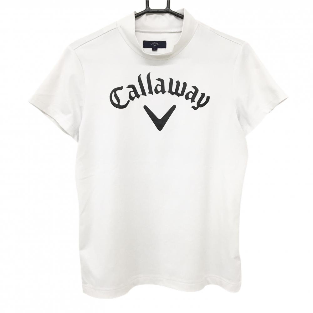 【美品】キャロウェイ 半袖ハイネックシャツ 白×黒 フロントロゴ レディース L ゴルフウェア Callaway