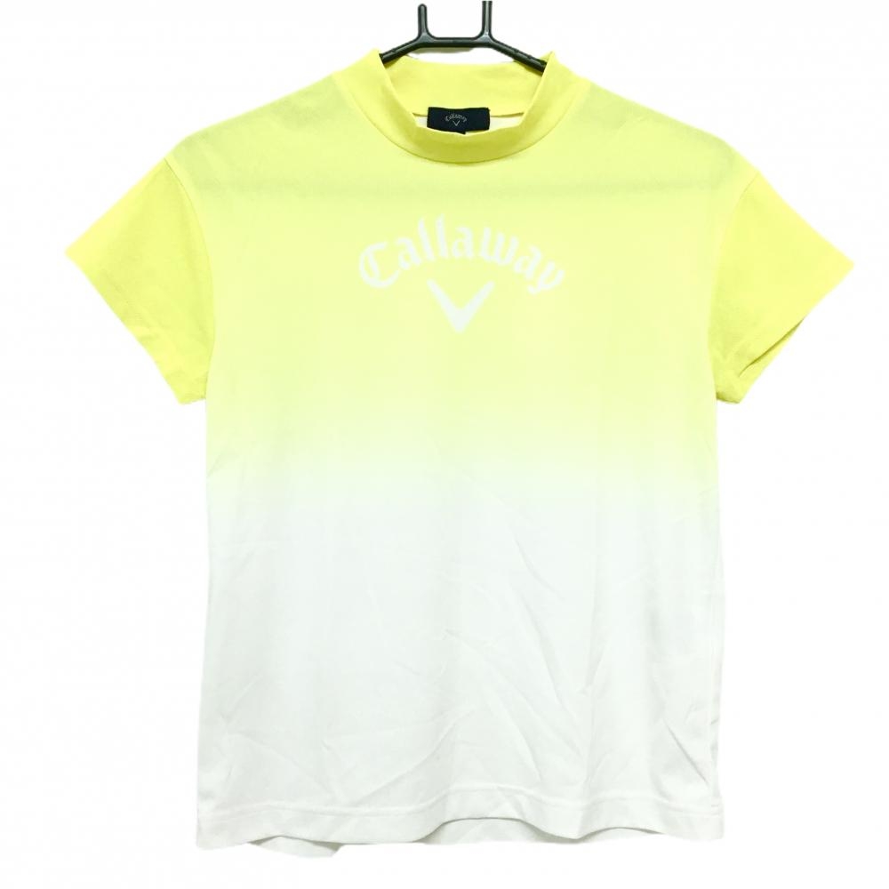 【美品】キャロウェイ 半袖ハイネックシャツ イエロー×白 ビッグプリント レディース S ゴルフウェア 2024年モデル Callaway