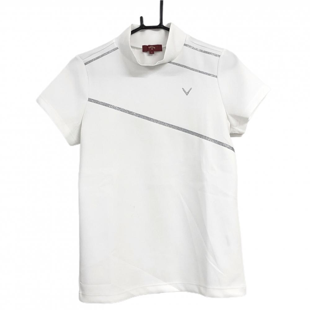 【美品】キャロウェイ レッドレーベル 半袖ハイネックシャツ 白 シルバーライン ストレッチ レディース L ゴルフウェア Callaway