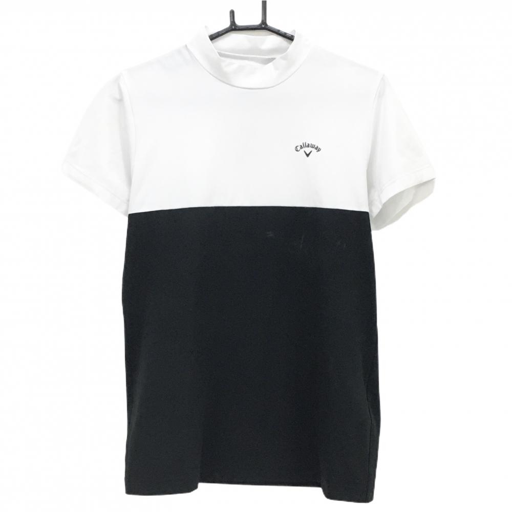 キャロウェイ 半袖ハイネックシャツ 白×黒 バイカラー ストレッチ  レディース LL ゴルフウェア Callaway