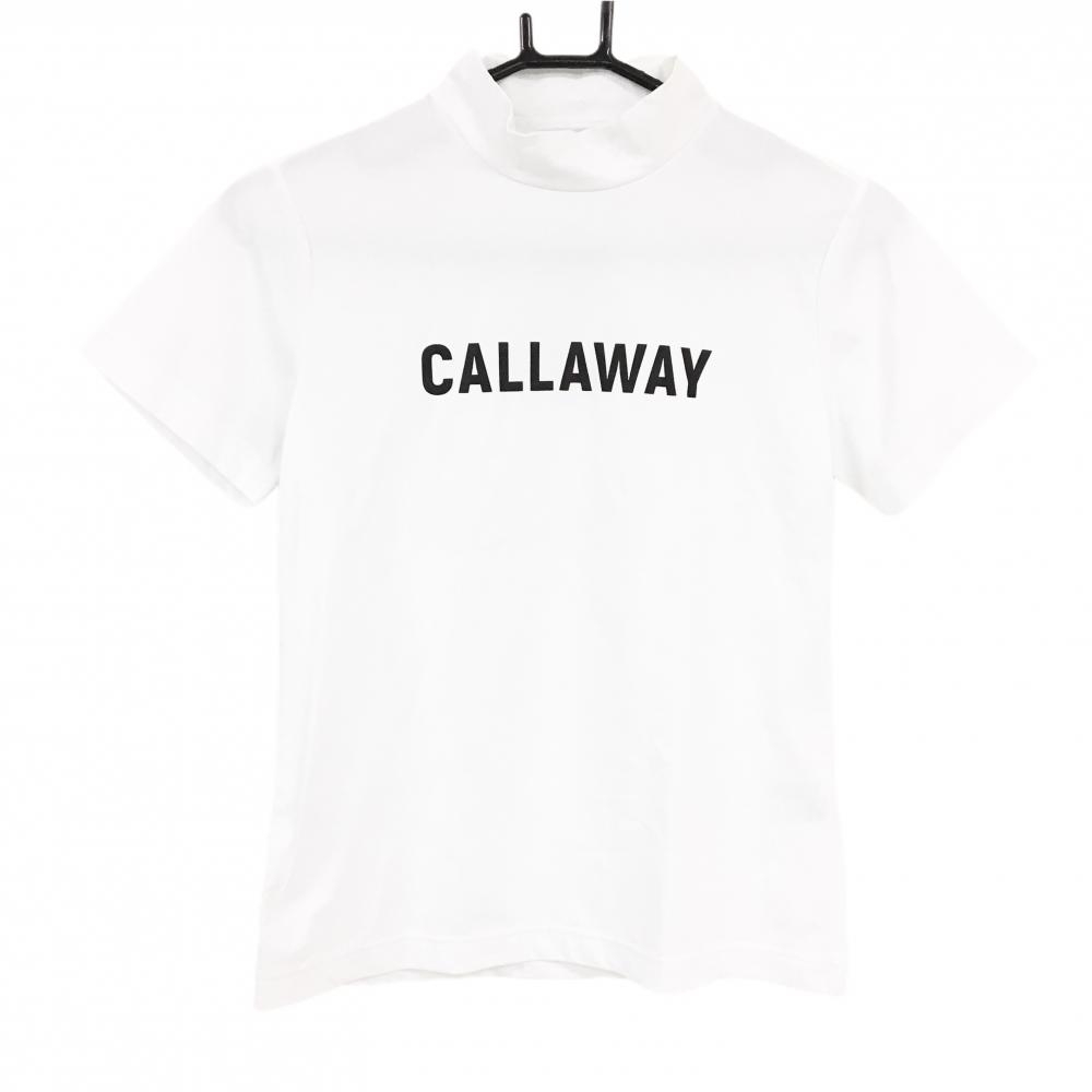 【美品】キャロウェイ 半袖ハイネックシャツ 白×黒 ロゴプリント  レディース S ゴルフウェア Callaway