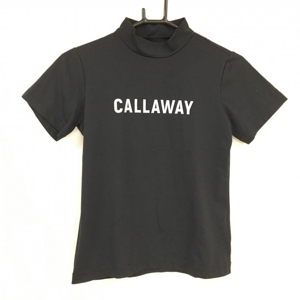 【超美品】キャロウェイ 半袖ハイネックシャツ 黒×グレー ロゴプリント レディース S ゴルフウェア Callaway