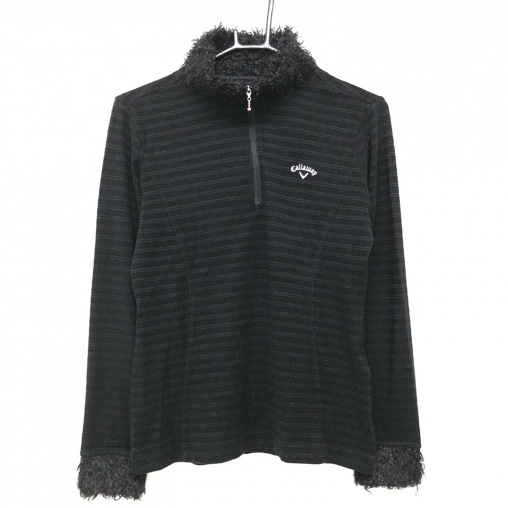 キャロウェイ 長袖ハイネックシャツ ネック・袖口 黒ボーダー風 ハーフジップ  レディース Ｍ ゴルフウェア Callaway