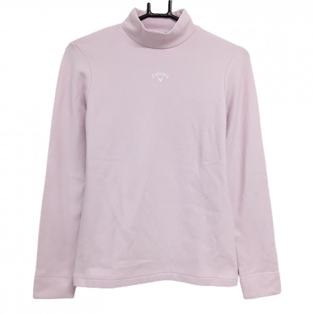 【超美品】キャロウェイ 長袖ハイネックシャツ ピンク 胸ロゴプリント 裏微起毛 レディース S ゴルフウェア 2022年モデル Callaway