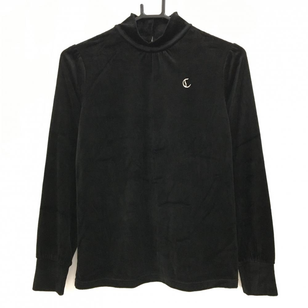 【超美品】キャロウェイレッドレーベル 長袖ハイネックシャツ 黒 ベロア ネックボタン  レディース S ゴルフウェア 2023年モデル Callaway