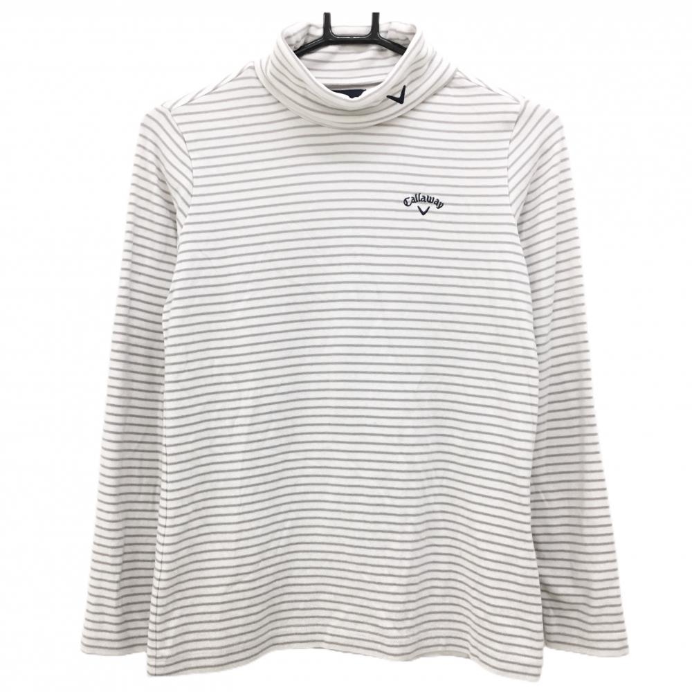 キャロウェイ 長袖ハイネックシャツ 白×グレー ボーダー 表微起毛 レディース S ゴルフウェア Callaway