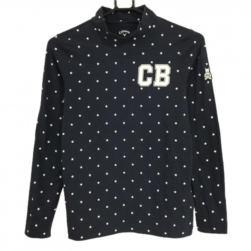 キャロウェイ 長袖ハイネックシャツ ネイビー×白 星総柄 ストレッチ  レディース M ゴルフウェア Callaway