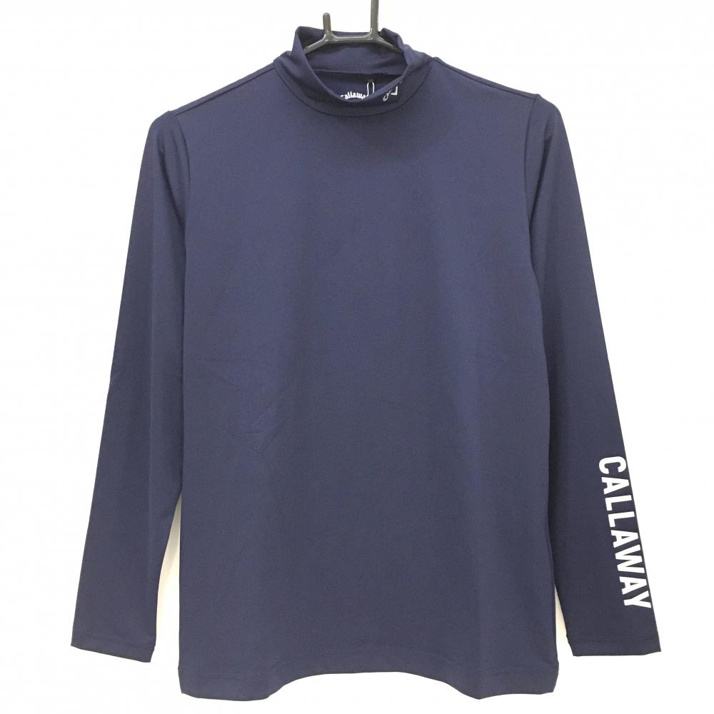 【新品】キャロウェイ 長袖ハイネックシャツ ネイビー ロゴシルバー レディース LL ゴルフウェア Callaway