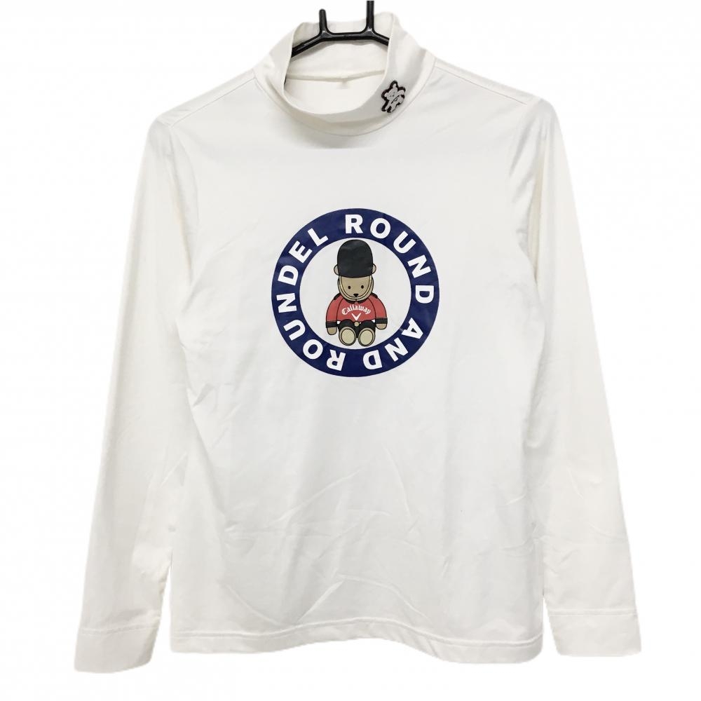 キャロウェイ 長袖ハイネックシャツ 白×ブルー クマ柄 ベアワッペン レディース M ゴルフウェア Callaway