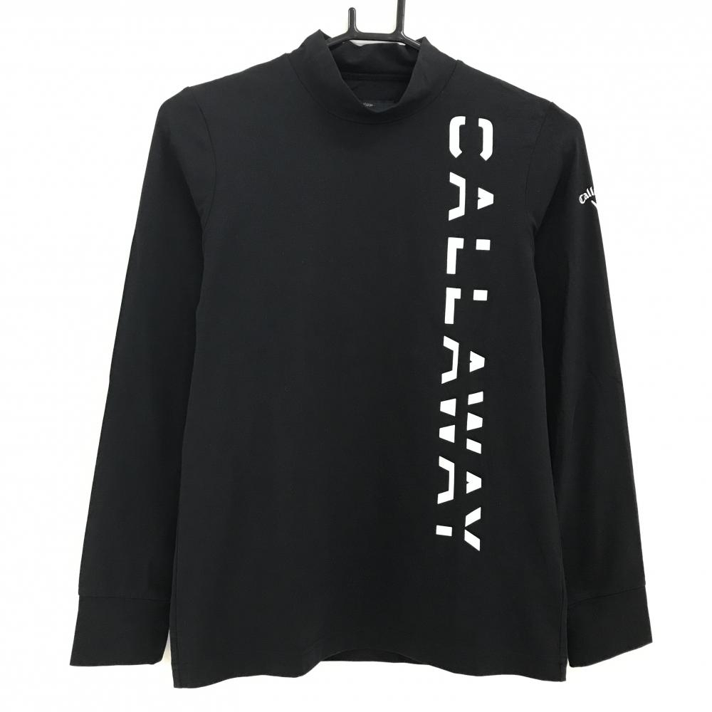 【超美品】キャロウェイ 長袖ハイネックシャツ 黒×白 ロゴ レディース M ゴルフウェア Callaway