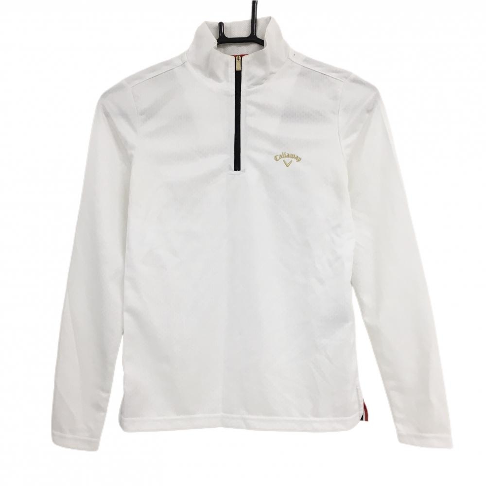 キャロウェイ 長袖ハイネックシャツ 白 地模様 ハーフジップ ロゴ  レディース S ゴルフウェア Callaway