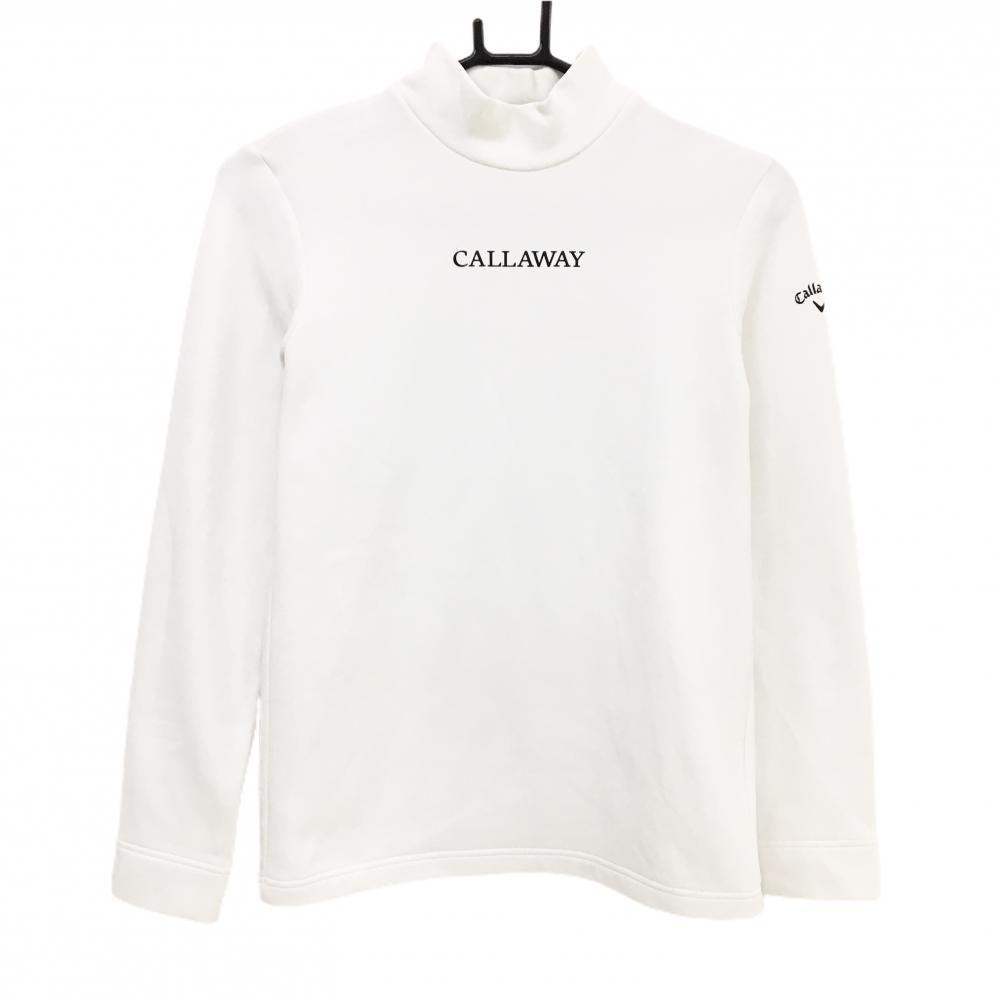 キャロウェイ 長袖ハイネックシャツ 白×黒 フロントロゴ 裏微起毛 レディース M ゴルフウェア Callaway