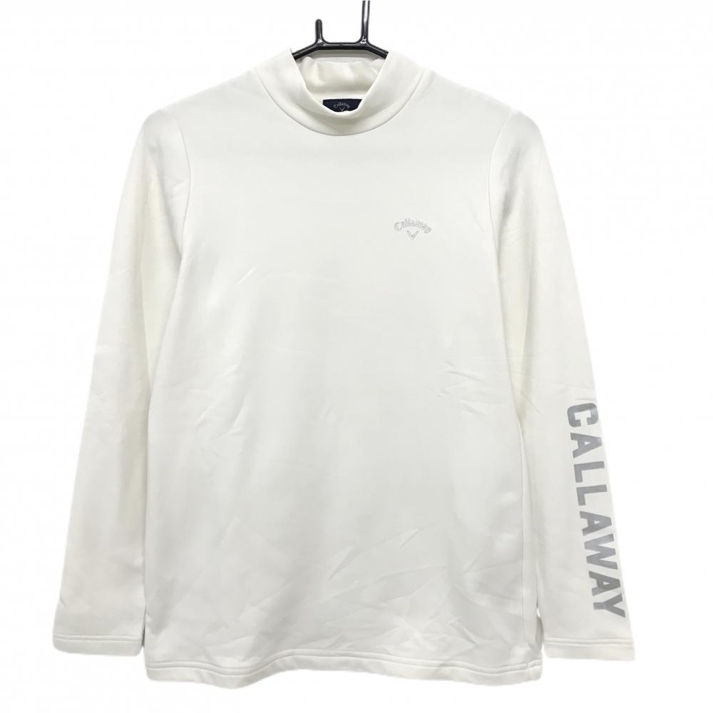 【超美品】キャロウェイ 長袖ハイネックシャツ 白系 裏微起毛 ストレッチ 袖ロゴ レディース LL ゴルフウェア 2024年モデル Callaway