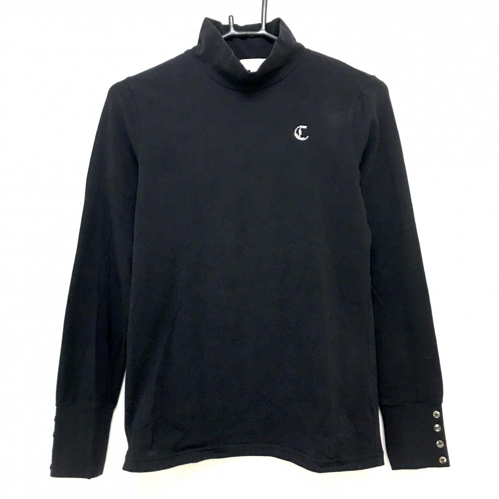 キャロウェイ 長袖ハイネックシャツ 黒 ラインストーン 袖口ボタン レディース M ゴルフウェア Callaway