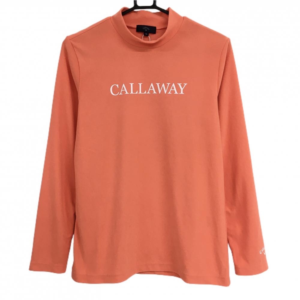 【超美品】キャロウェイ 長袖ハイネックシャツ サーモンオレンジ 表微起毛 ロゴ白 レディース LL ゴルフウェア 2024年モデル Callaway