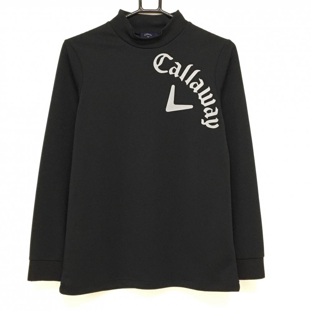 【超美品】キャロウェイ 長袖ハイネックシャツ 黒×グレー ビッグロゴ  レディース LL ゴルフウェア Callaway
