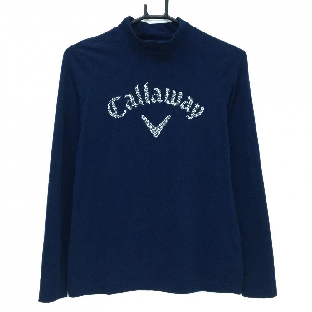 キャロウェイ 長袖ハイネックシャツ ネイビー×白 ロゴ花柄  レディース M ゴルフウェア Callaway