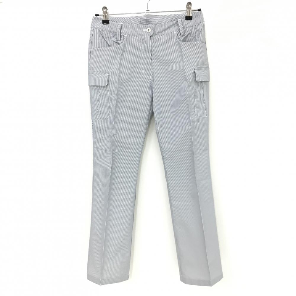 キャロウェイ カーゴパンツ 白×ネイビー ストライプ柄 バックロゴ レディース S ゴルフウェア Callaway