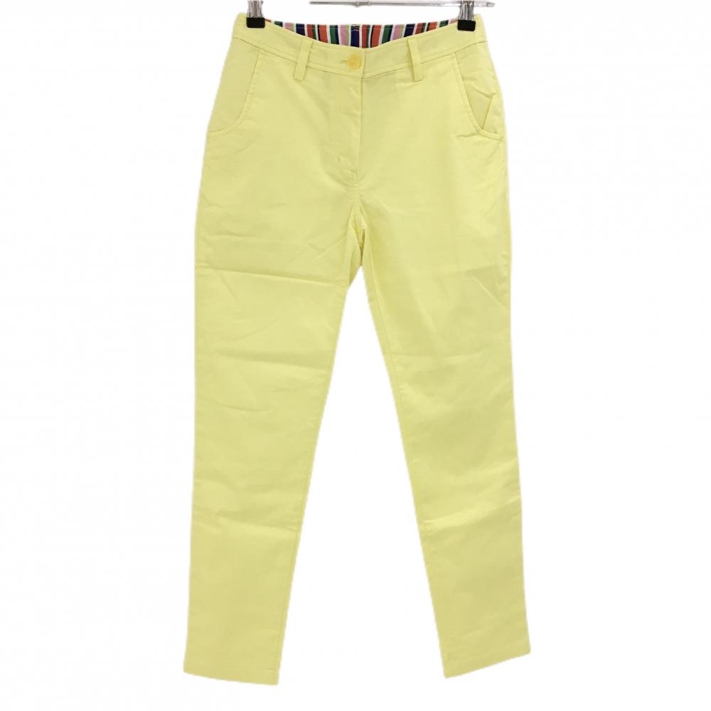 【美品】キャロウェイ パンツ イエロー 虹刺しゅう ウエスト裏カラフルストライプ レディース SS ゴルフウェア Callaway
