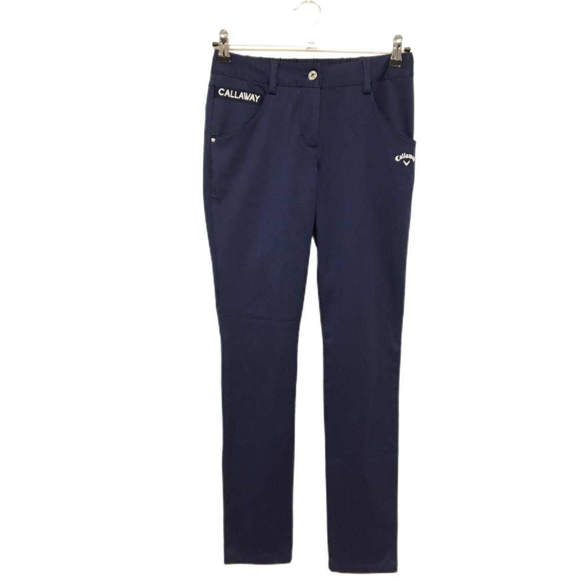 【超美品】キャロウェイ パンツ ネイビー ロゴ刺しゅう ウエスト後ろゴム レディース S ゴルフウェア Callaway