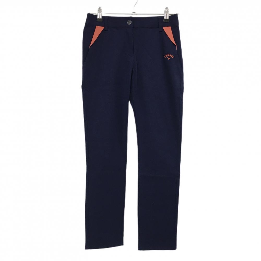 【美品】キャロウェイ パンツ ネイビー×レッド系 ロゴ刺しゅう ストレッチ レディース S ゴルフウェア Callaway