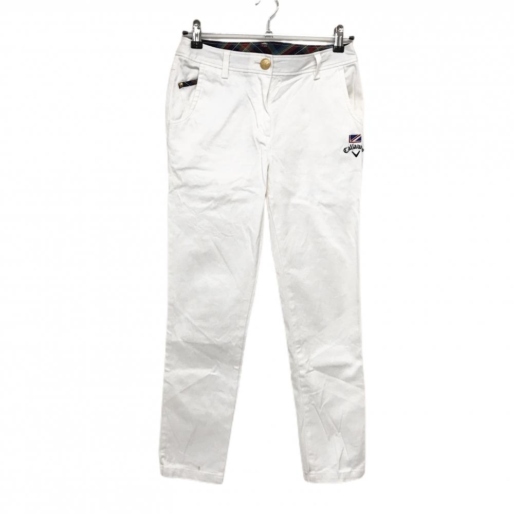 キャロウェイ パンツ 白 無地 ロゴ刺しゅう ウエスト内側チェック ストレッチ  レディース M ゴルフウェア Callaway