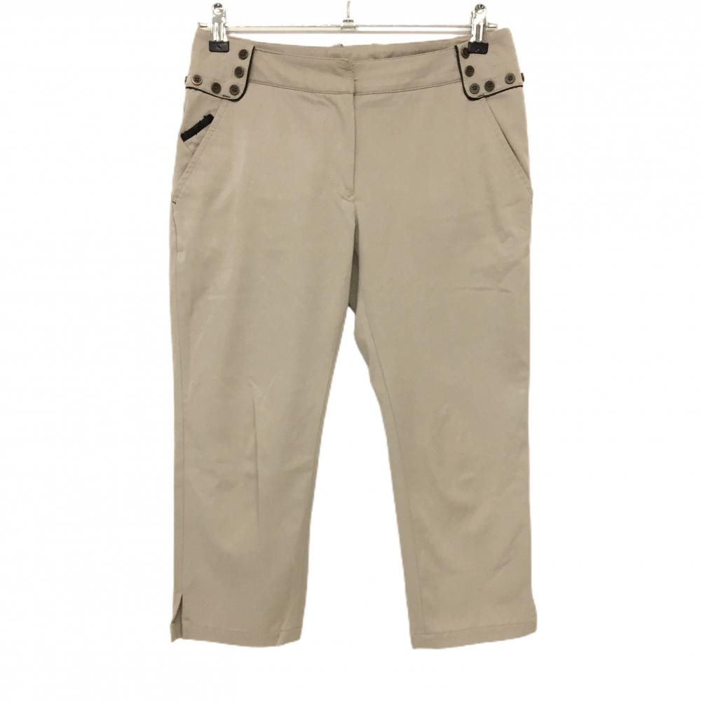 【美品】キャロウェイ 半端丈パンツ ベージュ×黒 ベルト通しボタン ティー装着可 レディース M ゴルフウェア Callaway