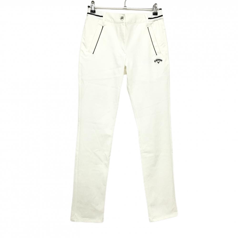 【超美品】キャロウェイ ストレッチパンツ 白×黒 ウエストゴム ロゴ黒 レディース M ゴルフウェア 2024年モデル Callaway