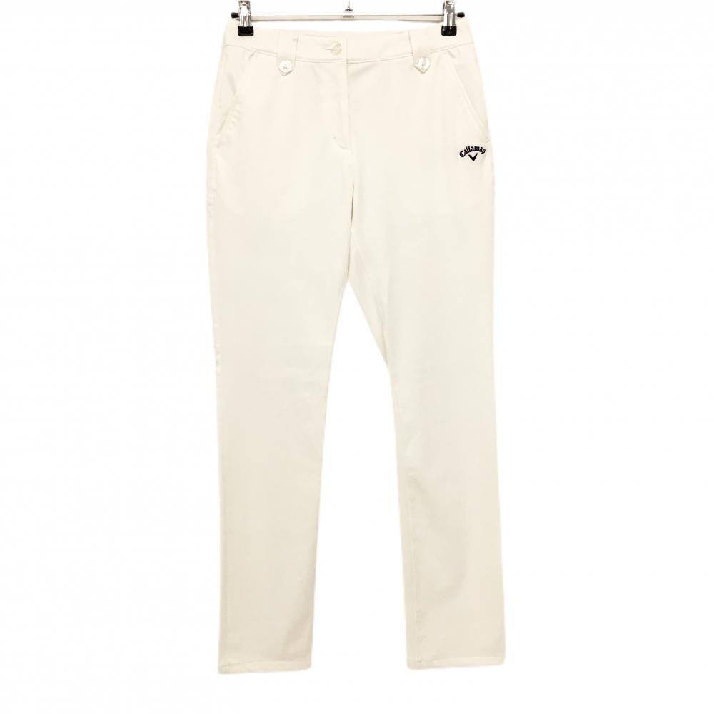 【美品】キャロウェイ パンツ 白 ロゴネイビー ウエスト一部ゴム ストレッチ レディース L ゴルフウェア Callaway