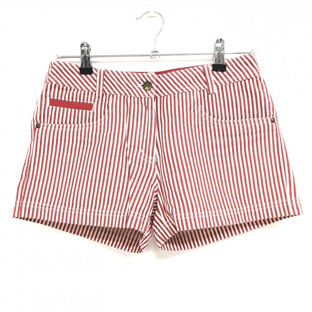 【美品】キャロウェイ ショートパンツ レッド×白 ストライプ ベアワッペン レディース M ゴルフウェア Callaway