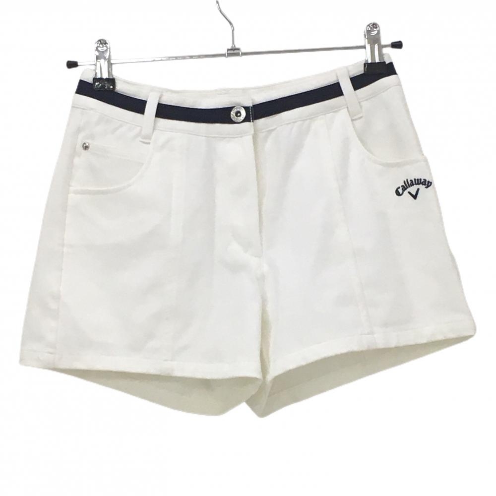 【美品】キャロウェイ ショートパンツ 白×ネイビー ウエストライン ストレッチ レディース SS ゴルフウェア 2023年モデル Callaway