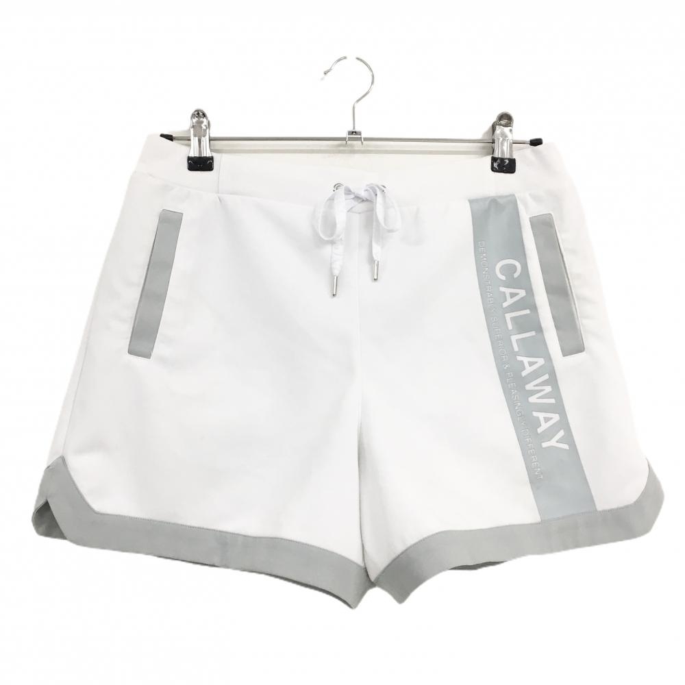 キャロウェイ ショートパンツ 白×グレー ロゴ ウエストゴム  レディース L ゴルフウェア Callaway