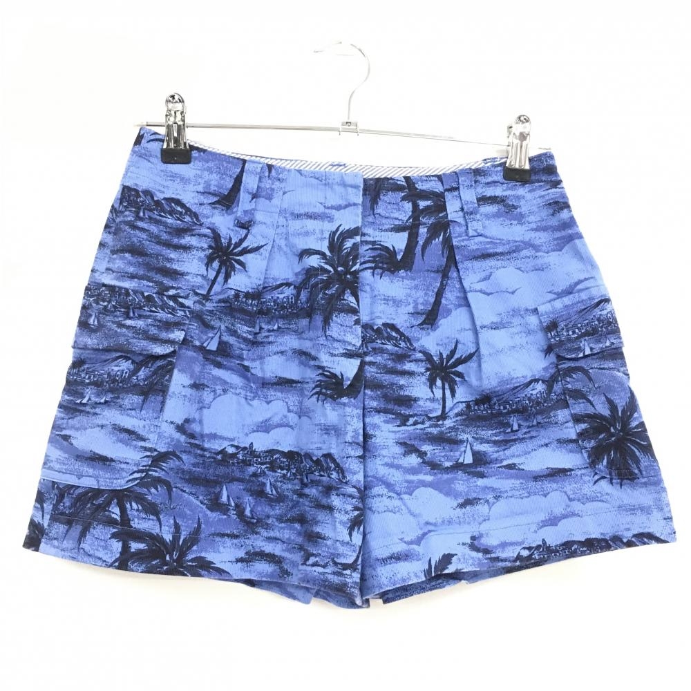 【美品】キャロウェイ ショートパンツ ブルー×ネイビー ヤシの木総柄 レディース S ゴルフウェア Callaway