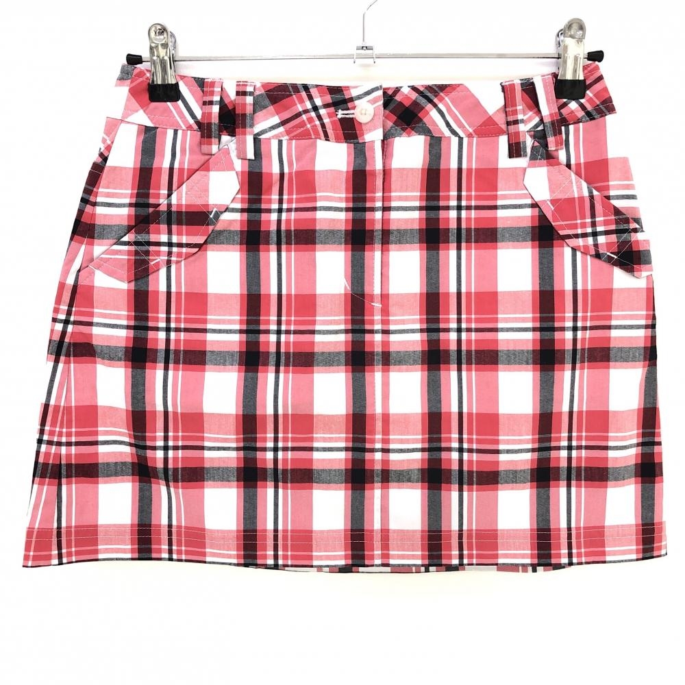 【美品】キャロウェイ スカート 白×レッド チェック柄 総柄 レディース S ゴルフウェア Callaway