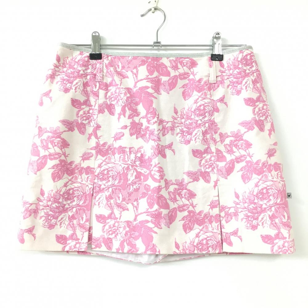 【美品】Callaway キャロウェイ スカート 白×ピンク 花柄 内側インナーパンツ レディース L ゴルフウェア