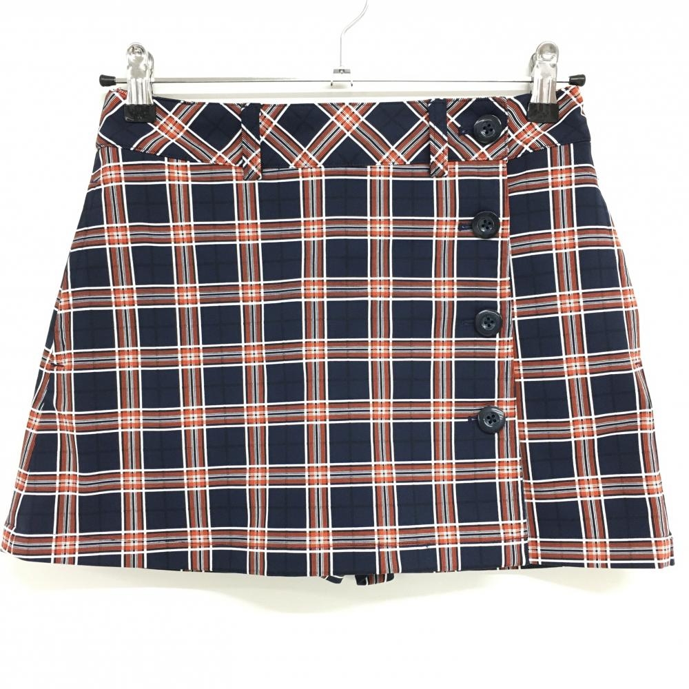 【超美品】キャロウェイ スカート ネイビー×オレンジ チェック 内側インナーパンツ  レディース SS ゴルフウェア Callaway