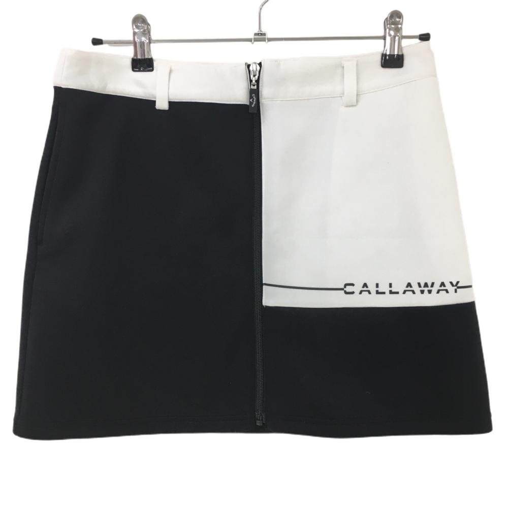 キャロウェイ スカート 黒×白 バイカラー ロゴプリント レディース L ゴルフウェア Callaway