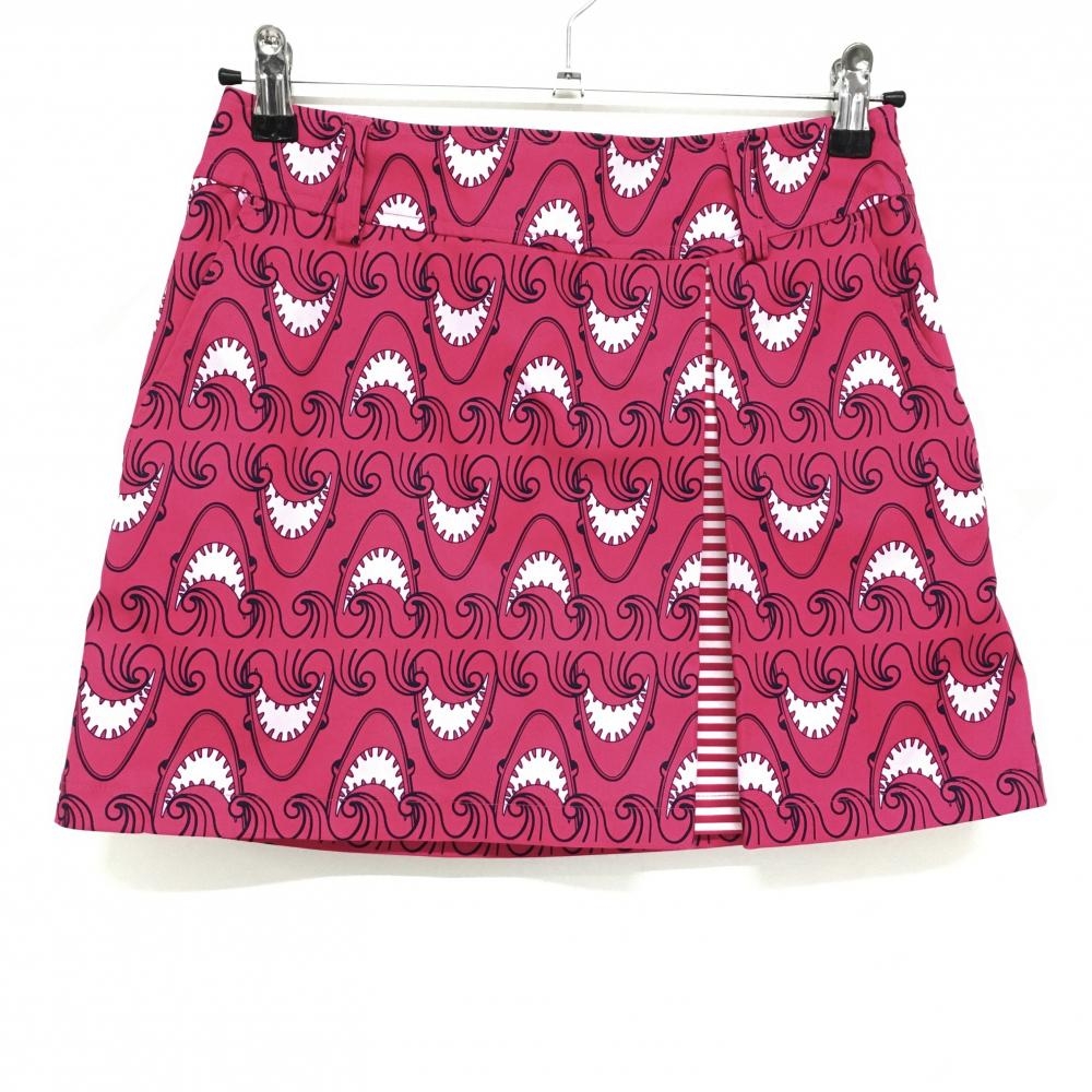 【超美品】キャロウェイ スカート ピンク×ネイビー サメ柄 一部ボーダー シャーク  レディース M ゴルフウェア Callaway