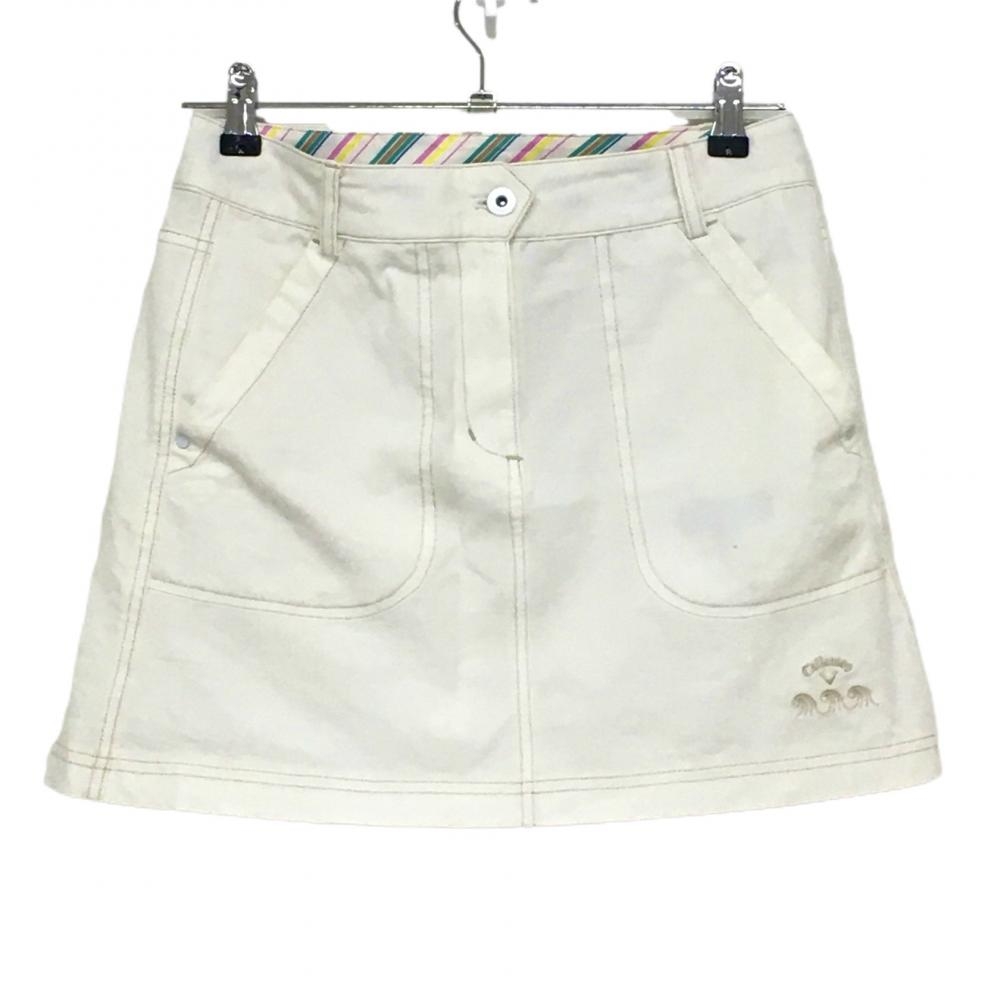 【美品】キャロウェイ スカート 白 ステッチ ウエスト裏斜めストライプ  レディース M ゴルフウェア Callaway