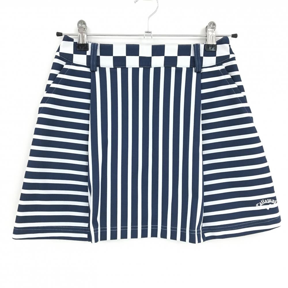 キャロウェイ スカート 白×ネイビー ストライプ×ボーダー柄 ロゴ刺しゅう ストレッチ レディース S ゴルフウェア Callaway