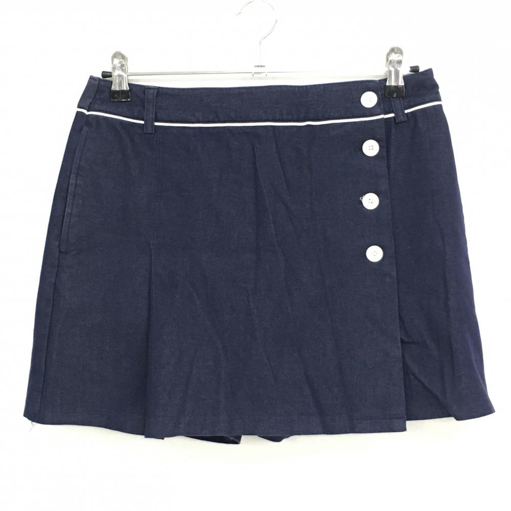 【美品】キャロウェイ スカート ネイビー×白 デニム風 バックロゴ刺しゅう 内側インナーパンツ レディース L ゴルフウェア Callaway