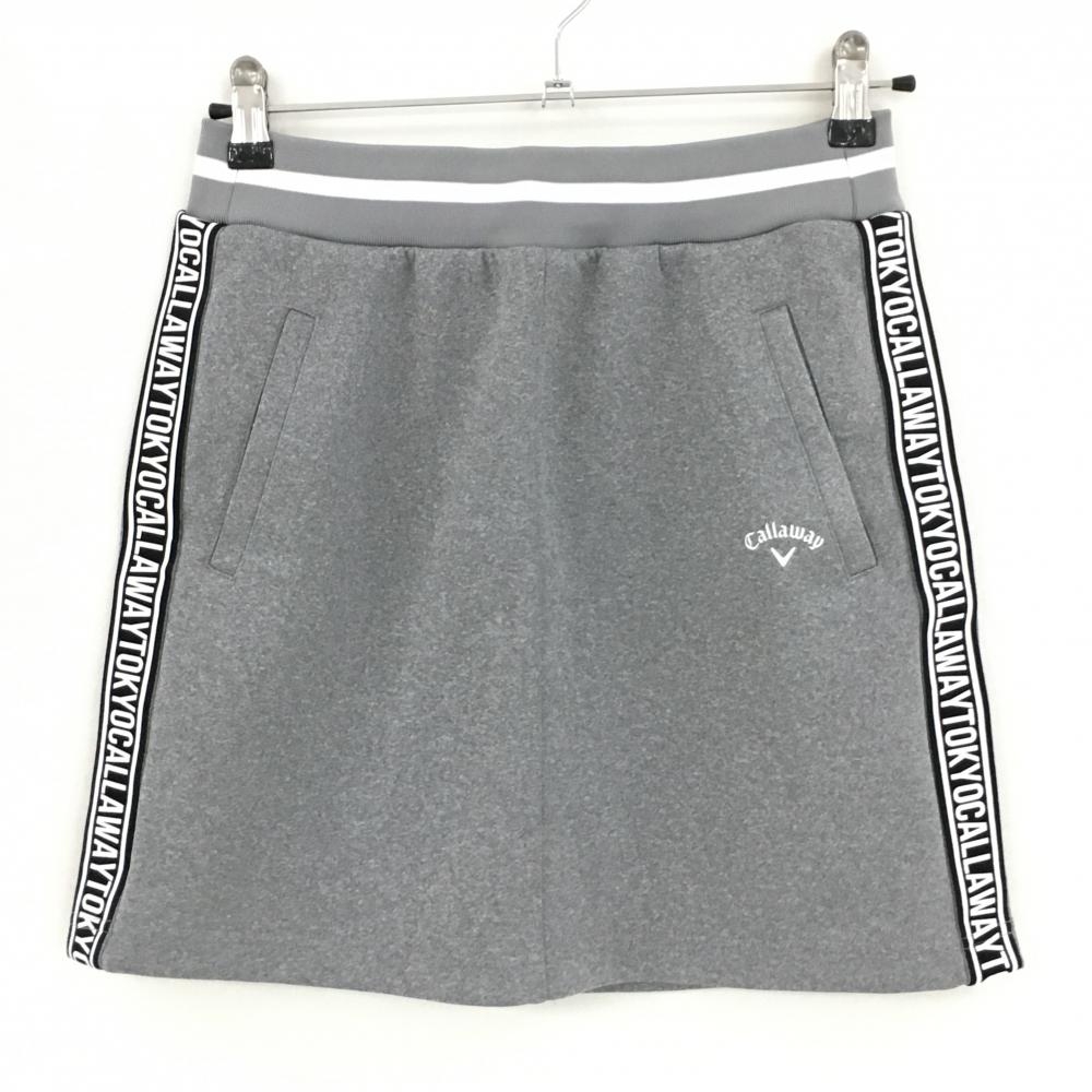 【超美品】キャロウェイ スカート 杢グレー ダンボールニット ウエストゴム サイドロゴライン レディース S ゴルフウェア Callaway