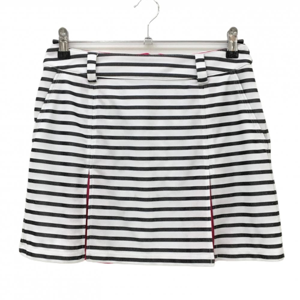 キャロウェイ スカート 白×黒 ボーダー ボックスプリーツ 裏地付き レディース M ゴルフウェア Callaway